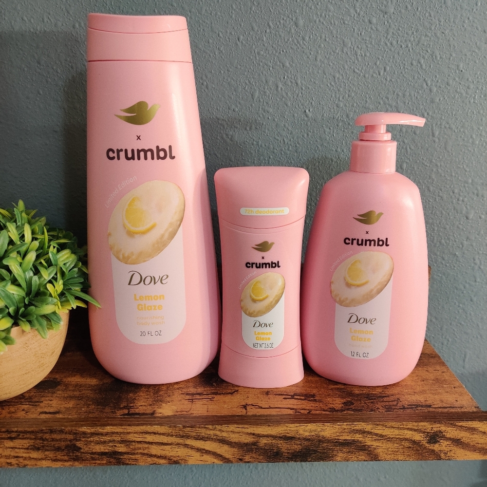 Dove crumble lemon glaze body and hand wash deodorant moisturizing set of 3 new